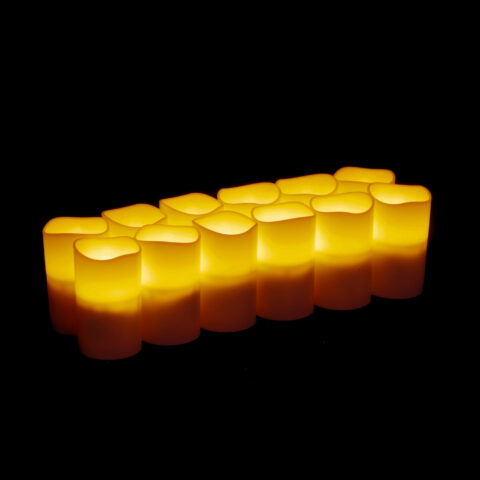 Flameless rechargeable tea light candles Amber mini-pillar by Candles Recharge USA