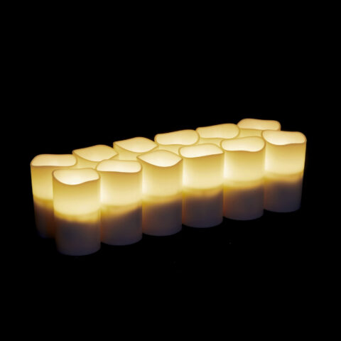 Flameless rechargeable tea light candles Warm White mini-pillar by Candles Recharge USA