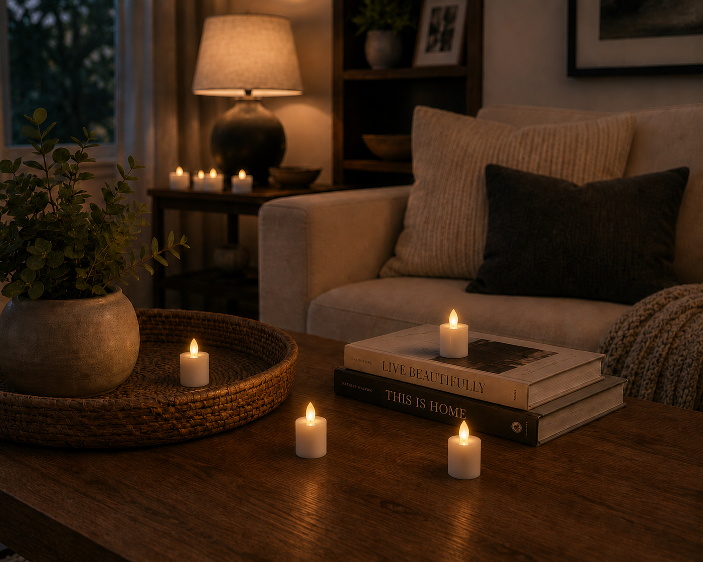 living room flamless candles